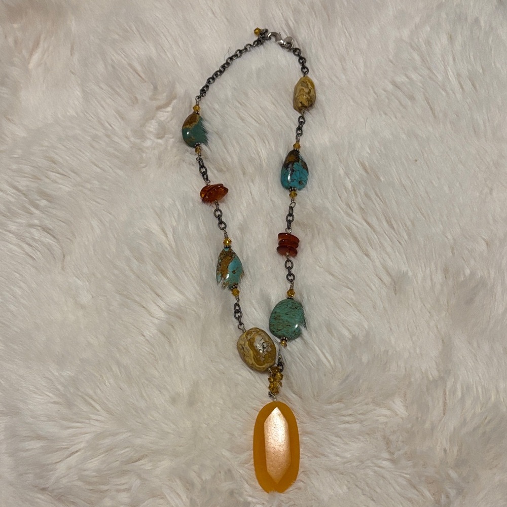 Silpada Turquoise & Amber Pendant Necklace